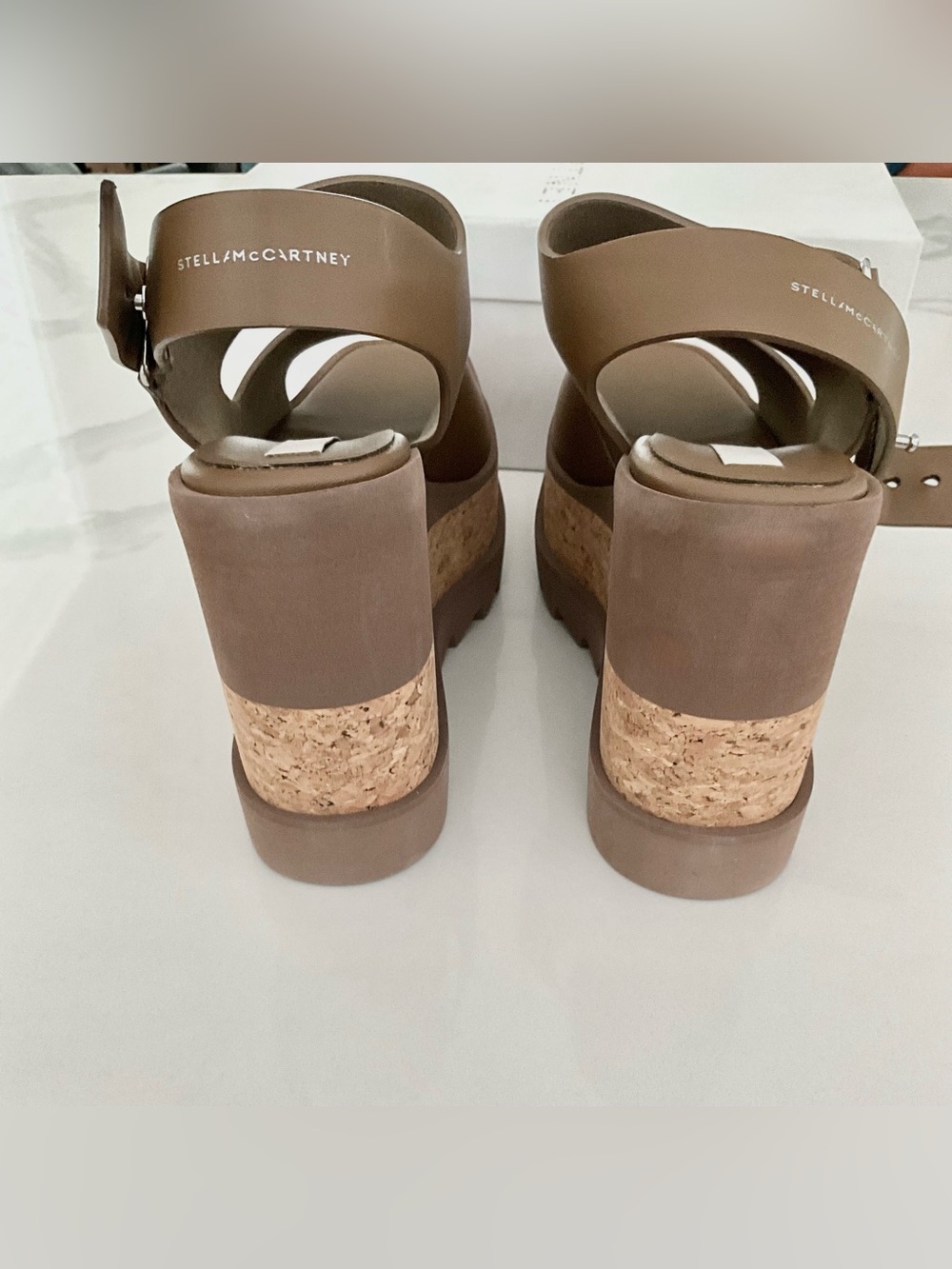 Stella McCartney Sneak Elyse Platform Sandals Hazelnut Cork Wedge - Picture 4 of 7